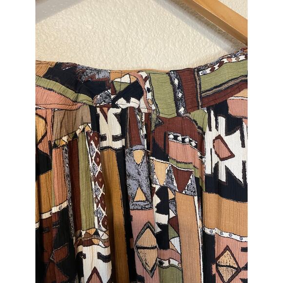 Hand Made Boho One Of A Kind Tribal Print Knee Length Brown Short Sleeve Dress L - Picture 11 of 14